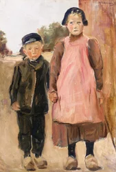 Jongen en meisje op de dorpsstraat